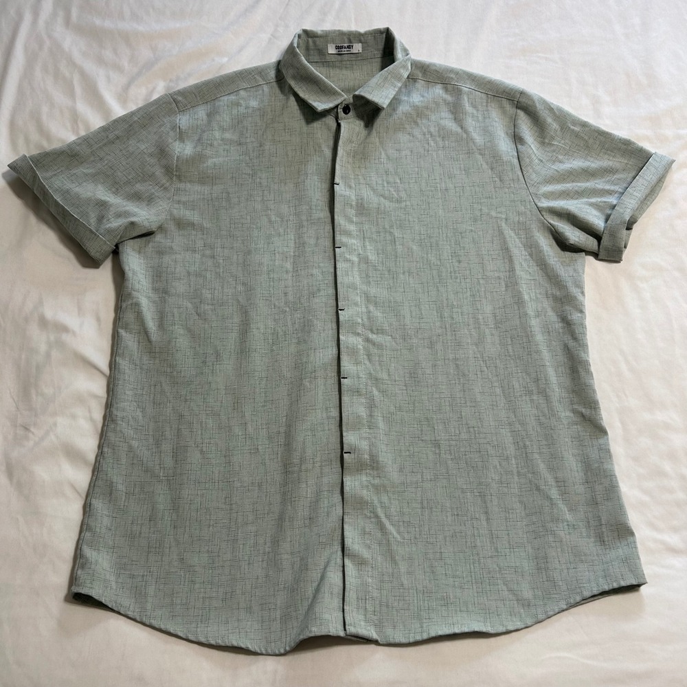 Coofandy Mens Linen Blend Short Sleeve Button Down Shirt Sage Green Textured L